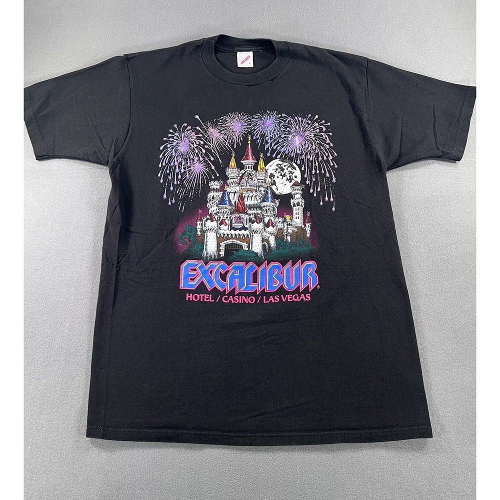 VTG 90s Excalibur Hotel Casino Las Vegas T-Shirt Jerzees Black Large USA Made